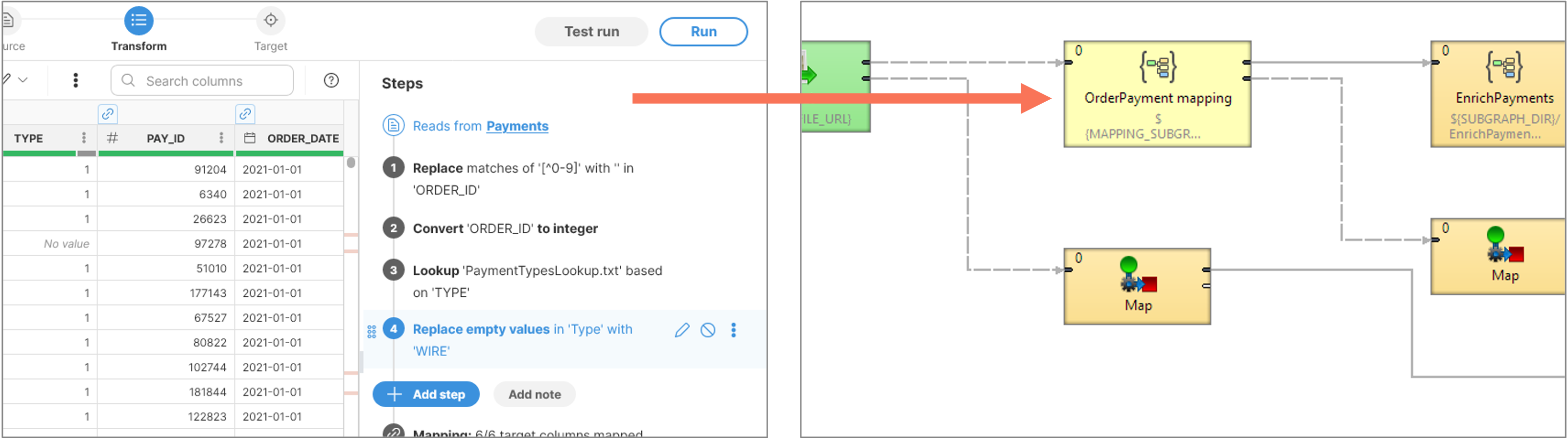 wrangler - using mapping in designer job